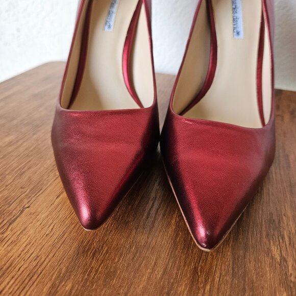 Charles David "Sway" Heels Pump Metallic Garnet Dark Red Leather Pointed Toe 7.5 - Picture 6 of 10